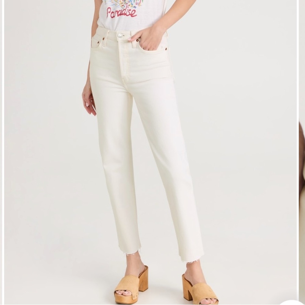 Re/Done Women's Straight Leg Jeans in Cream
